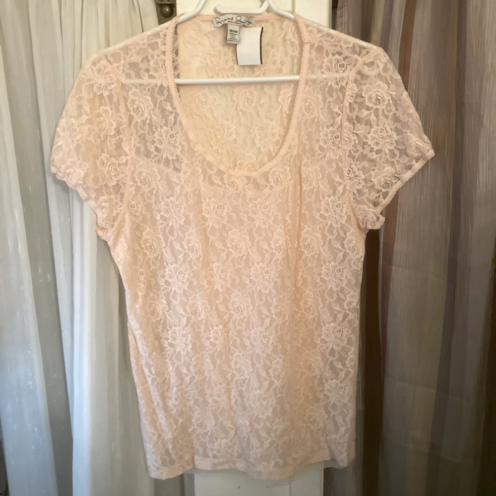 Never Worn, Half Sheer with Floral Pattern, Lace, Light Pink T Shirt.